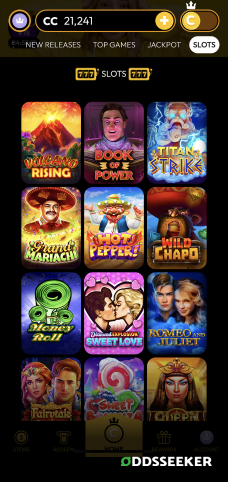 A screenshot of the mobile casino games library page for Crown Coins
